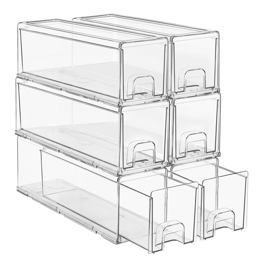 Sorbus 6-Pack Small Clear Stackable Storage Drawers with Handles – Closet, Pantry, Office
