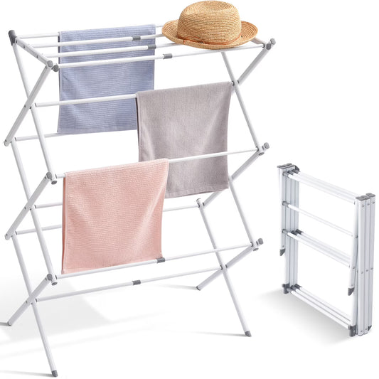 KINGRACK Expandable Clothes Drying Rack, Foldable & Collapsible Steel Laundry Drying Racks, White