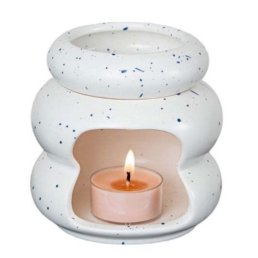 White Ceramic Wax Melt Warmer Bubble Shape Tealight Candle Oil Burner for Essential Oils & Wax Melts Decorative Aromatherapy Diffuser Home Decor Blue Speckles