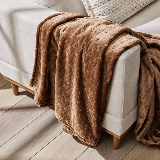Better Homes & Gardens Textured Velvet Plush Soft Fleece Throw Blanket, Oversized, Brown Wool
